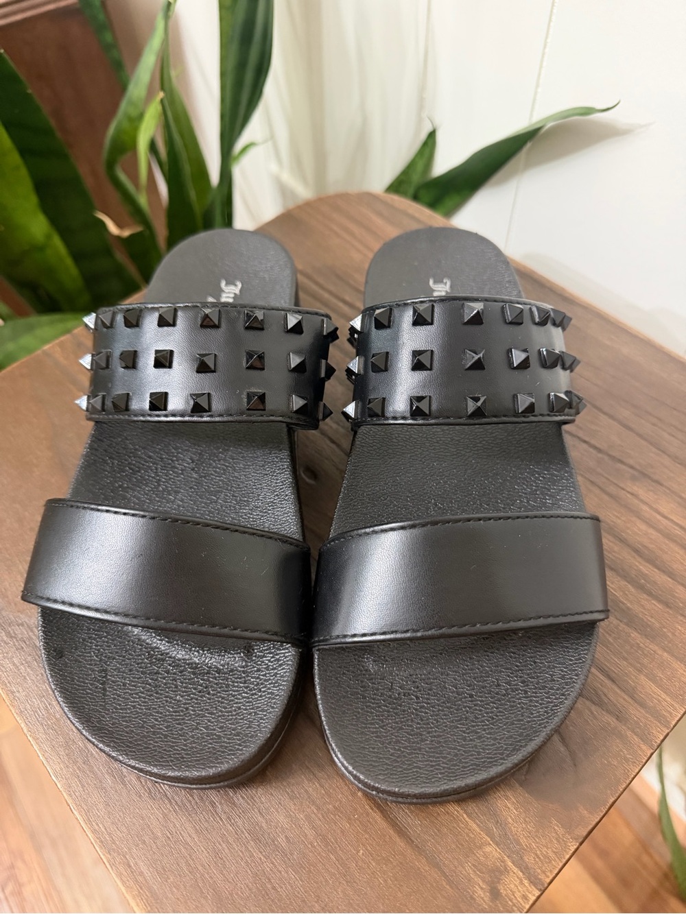 Juicy Couture Black Studded Double-Strap Slide Sandals